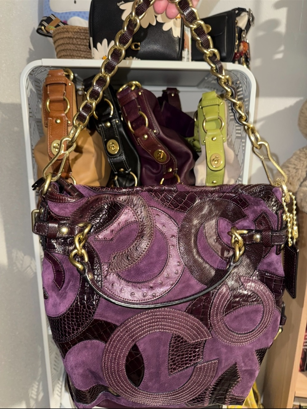 Coach Inlaid C Brooke Purple Leather Suede Medium Hobo Tote Bag Purse Mint -Rare